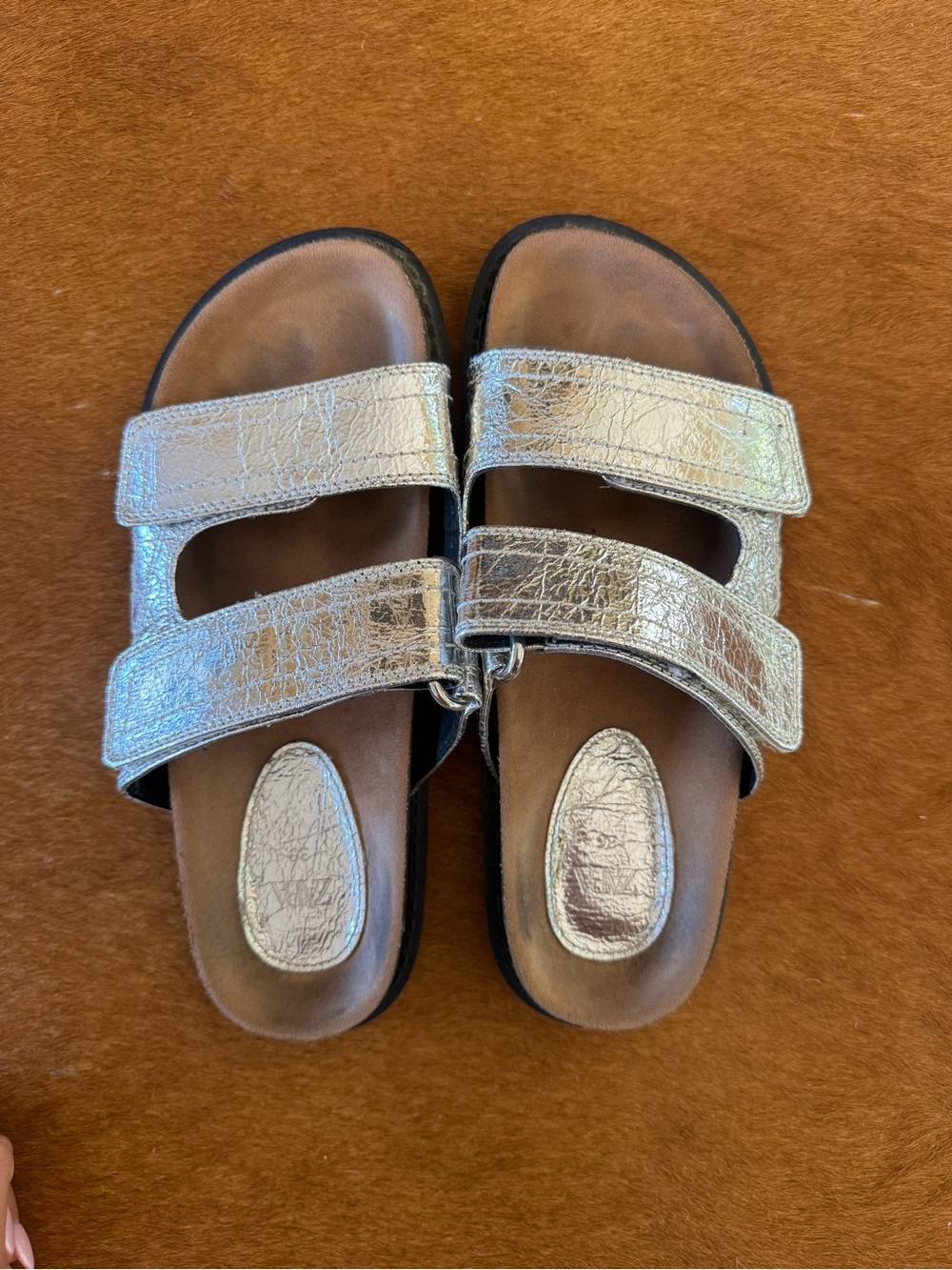 Zara Metallic Silver Double-Strap Women’s Sandals